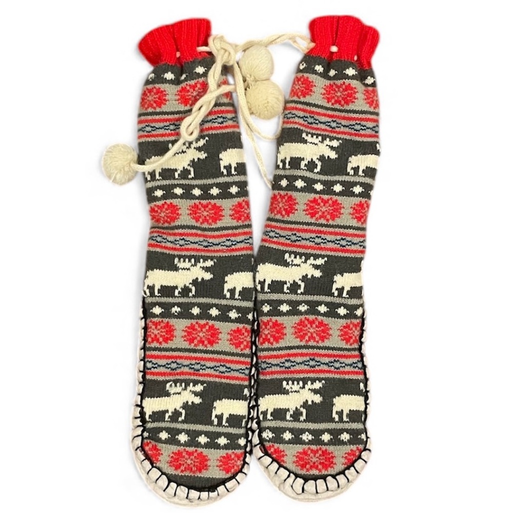 2 for $30 ⭐️ Lazy One Red and Grey Moose Slipper Socks